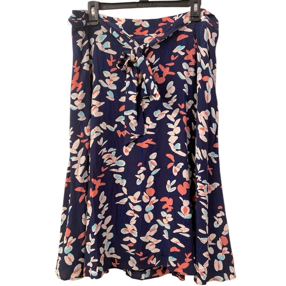Talbots Skirt Navy Floral Print White Pink Blue Tie at Waist Elastic back SZ 1X - Picture 1 of 12